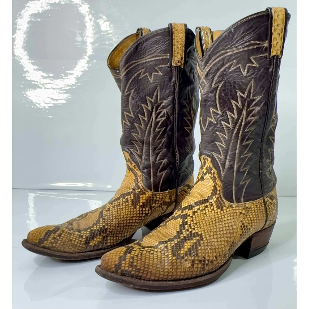 Vintage Tony Lama Boa Snakeskin Cowboy Boots Mens 11 D Exotic Leather USA